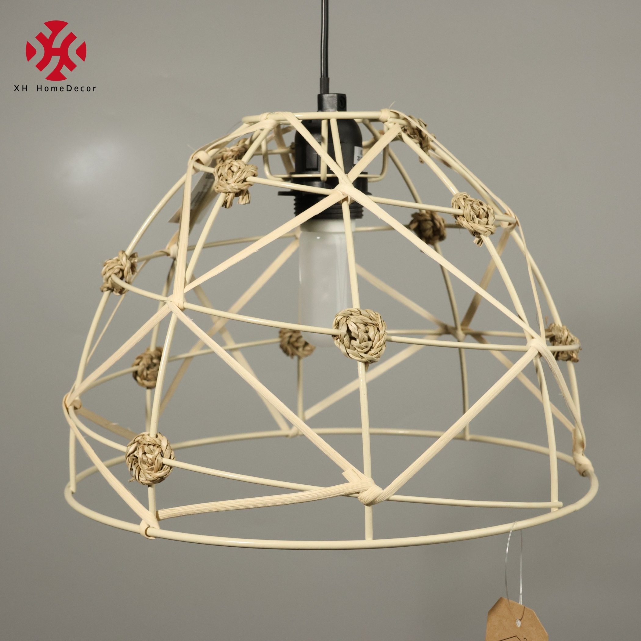 XH Hand woven bamboo jute wicker paper rope Semi-Flush Mount Ceiling Light Fixture Chandelier Pendant Lampshade rattan lighting