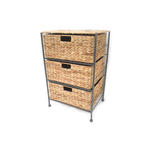 XH organizer household durable water hyacinth woven storage horizontal cabinet 3-drawer Nightstand Fabric Storage Tower