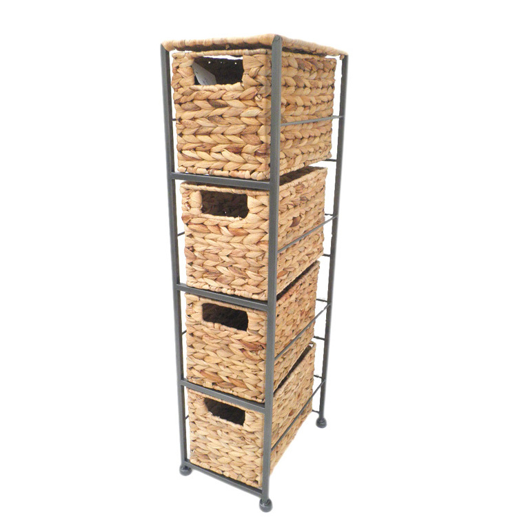 XH organizer household durable water hyacinth woven storage horizontal cabinet 3-drawer Nightstand Fabric Storage Tower