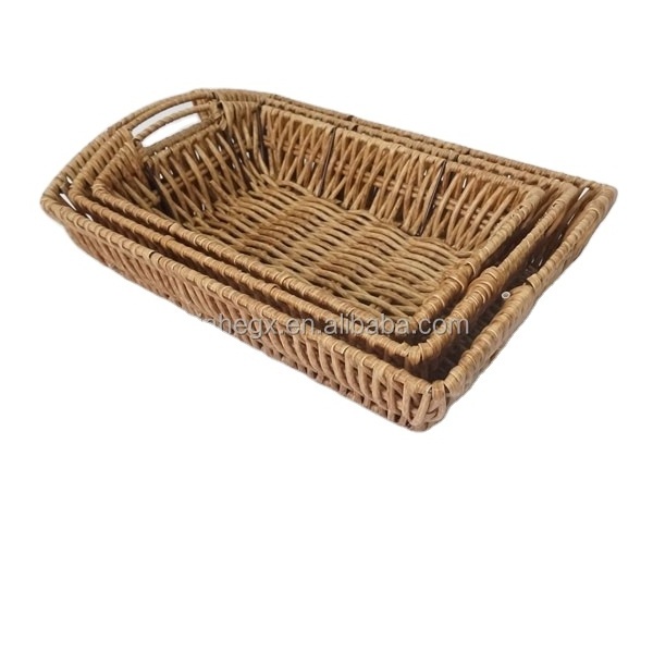 XH set of 3 Handwoven decorative organizer durable wicker Polyrattan Food Grade plastic rattan trays food storage basket