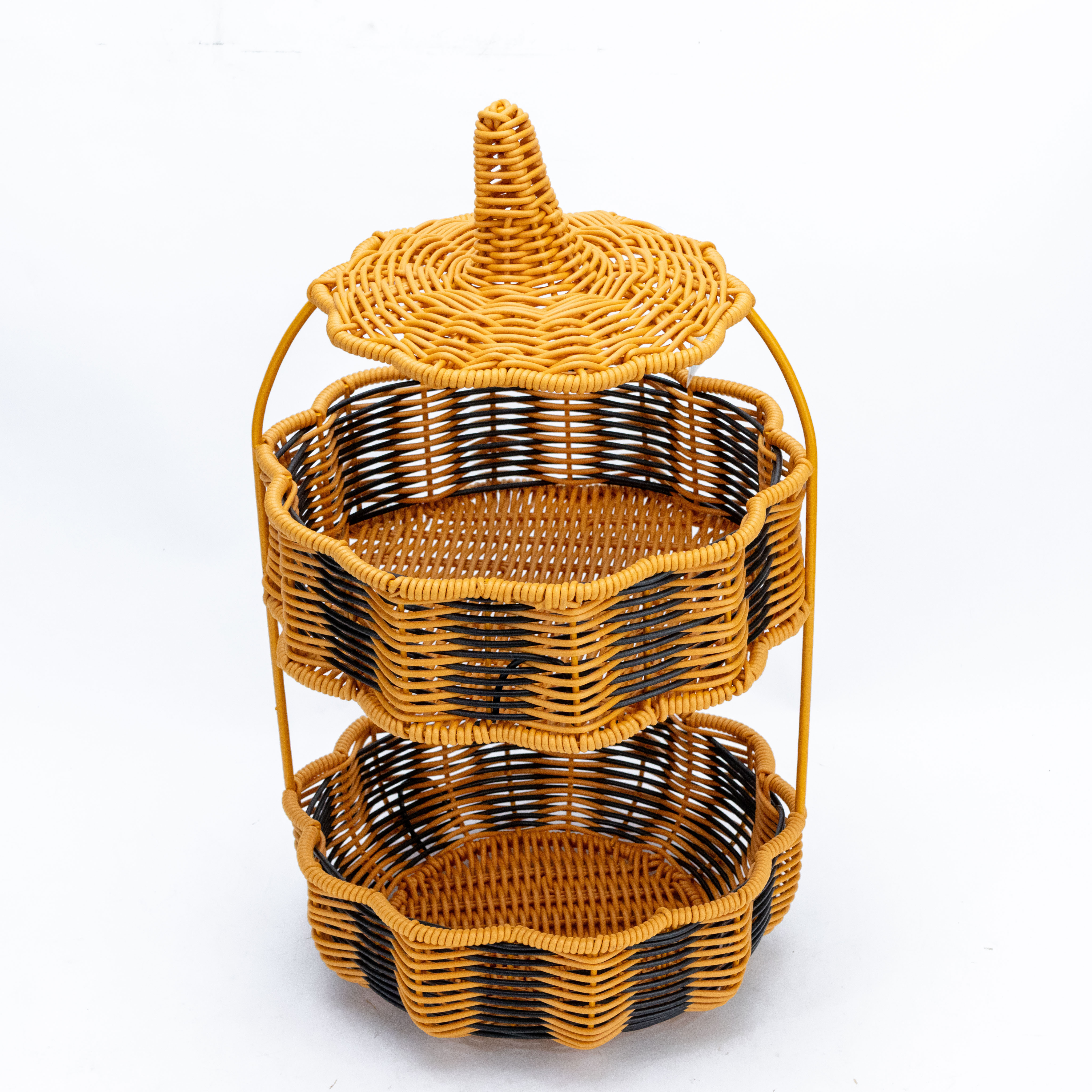 XH Factory Handwoven Cute Durable shelf Pumpkin Shape Plastic Rattan Gift Three-layge shelf for halloween Storage basket