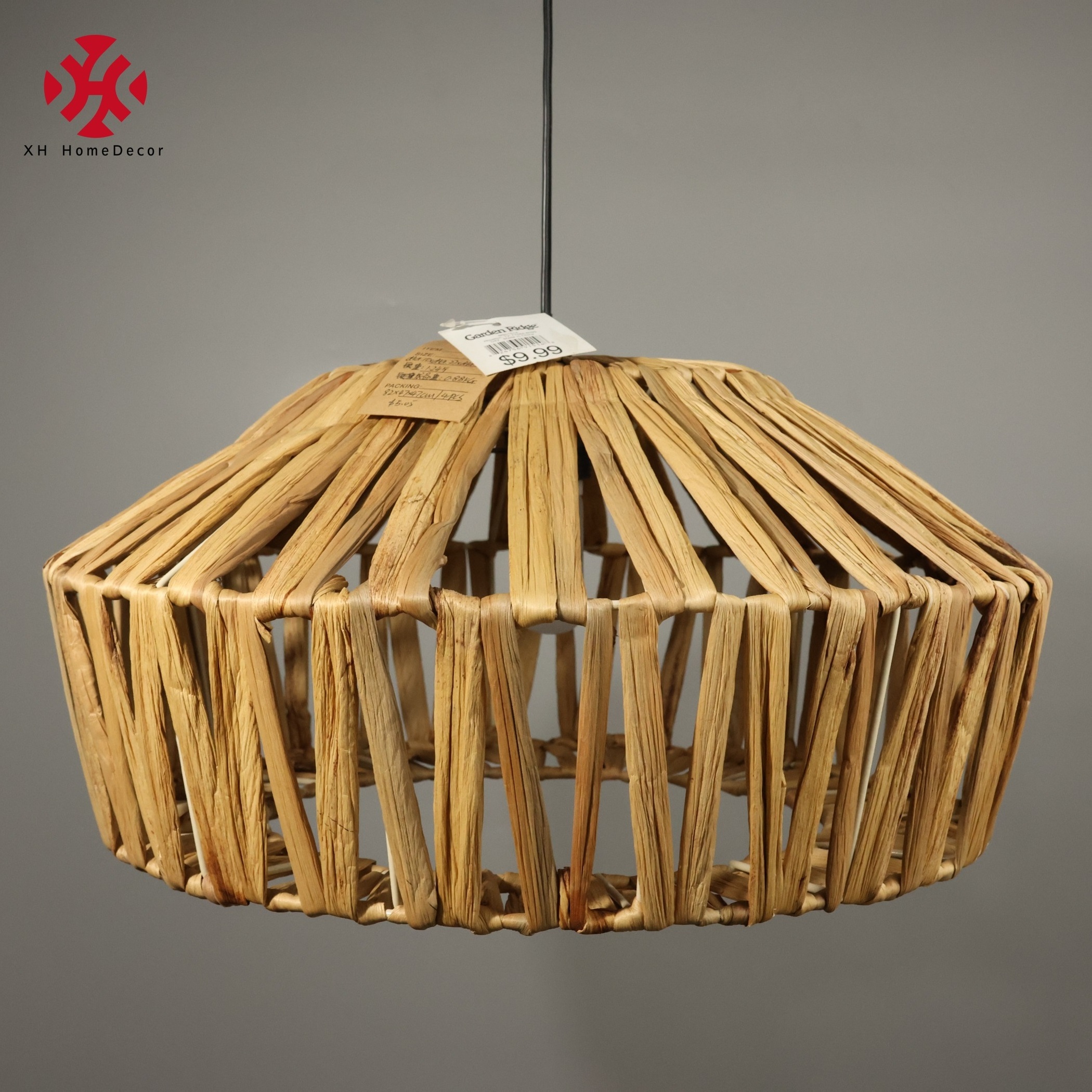 XH Handwoven bamboo jute wicker paper string Semi-Flush Mount Dome Ceiling Light Fixture Chandelier rattan lighting