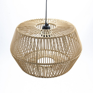 XH Factory Handwoven Khaki Plastic Rattan Linear Sense Lampshade Pendant for Home Restaurant Lighting Decor Lamp Covers Shades