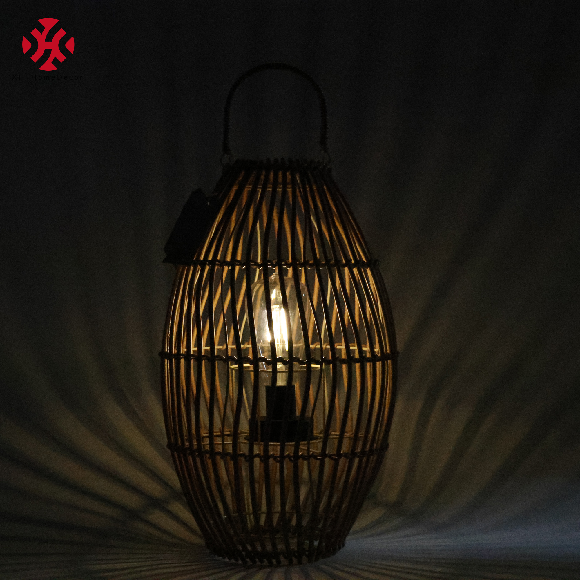 XH rattan bamboo jute wicker paper rope light cover Handmade woven outdoor waterproof lighting lampshade solar garden lanterns