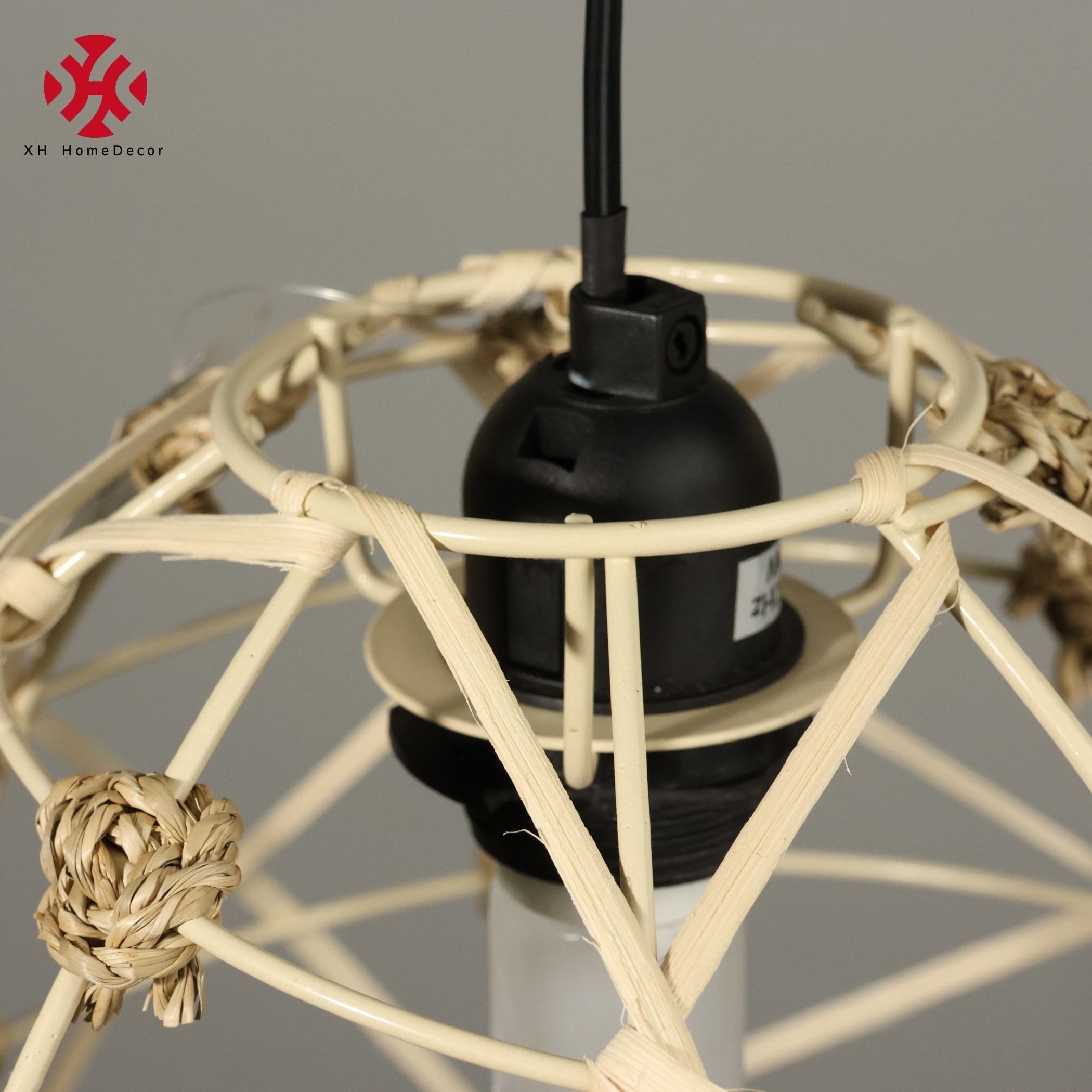 XH Hand woven bamboo jute wicker paper rope Semi-Flush Mount Ceiling Light Fixture Chandelier Pendant Lampshade rattan lighting