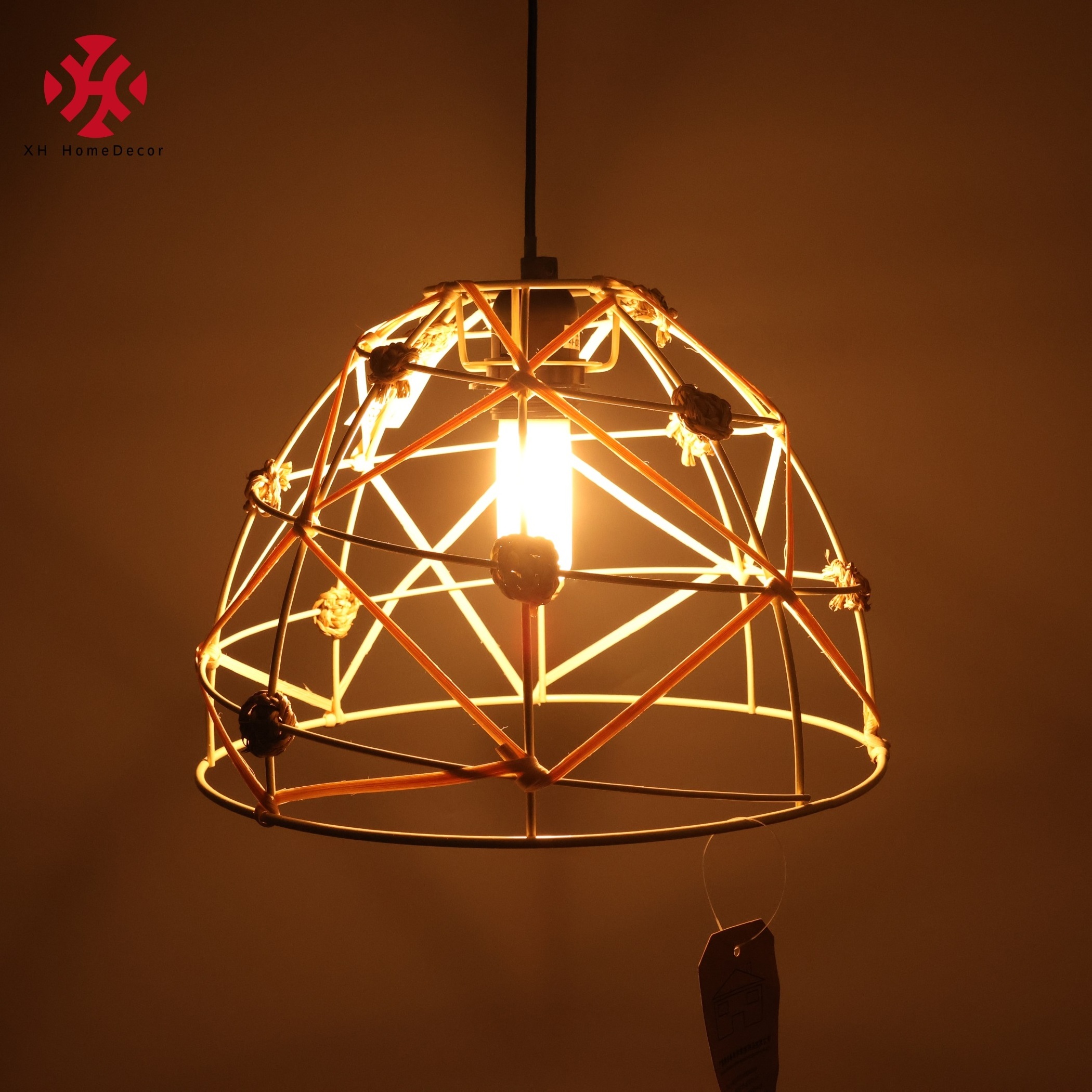 XH Hand woven bamboo jute wicker paper rope Semi-Flush Mount Ceiling Light Fixture Chandelier Pendant Lampshade rattan lighting