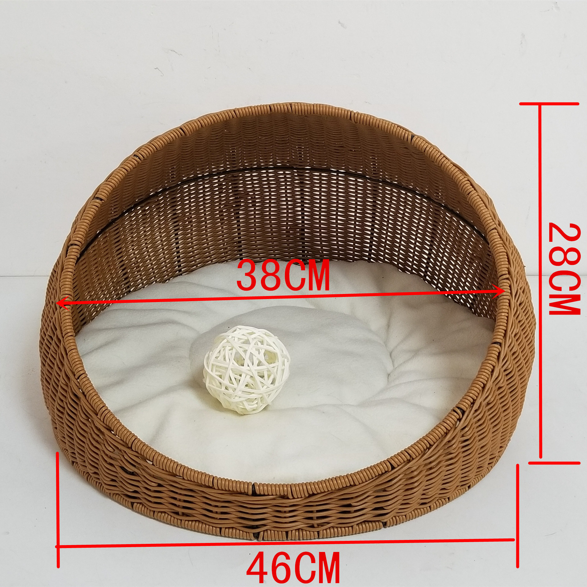 XH Summer Cooling Hand Made Rattan furniture Round Bed with Soft Cushion for Cats Small Dogs Wicker Basket Pet House & Pet cages