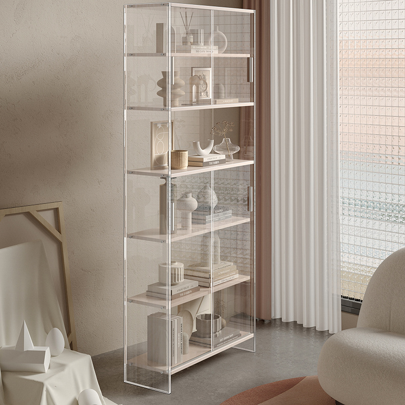 Acrylic bookshelf, floor to wall, living room  ayered storage rack, display cabinet, minimalist modern home