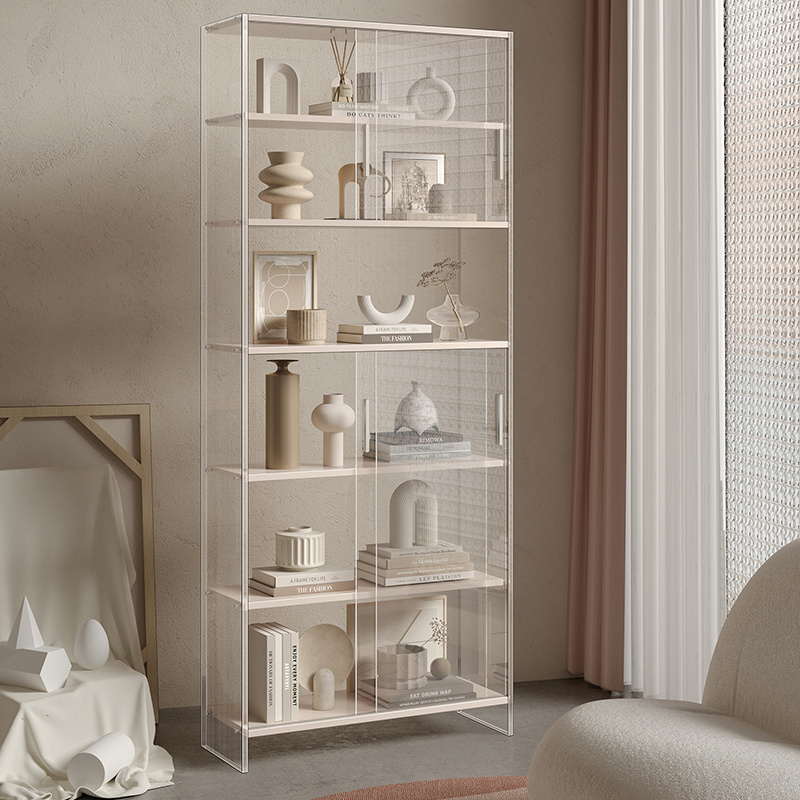 Acrylic bookshelf, floor to wall, living room  ayered storage rack, display cabinet, minimalist modern home