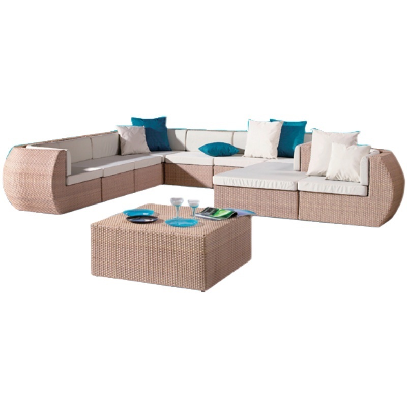 Outdoor Patio Funiture Set Sectional Sofa All Weather with Cushions and Rattan Coffee Table Ottomans,Grey