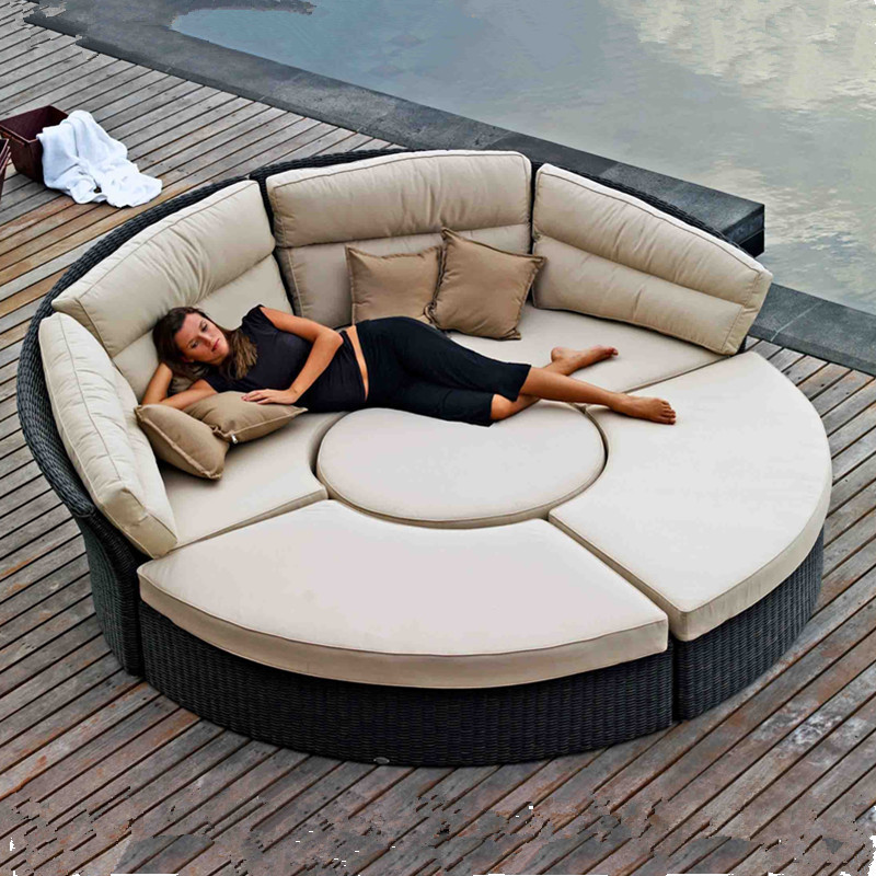 Patio PE Wicker Couch All-Weather Brown Wicker Rattan Patio Conversation Set Outdoor Curved Metal Sectional Couch Sofa