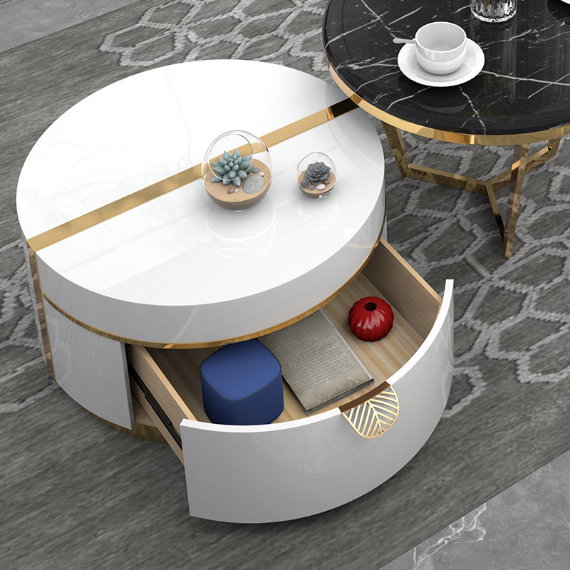 Luxury Round Marble Coffee Table Modern Minimalist Size Storage Tea Table Living Room