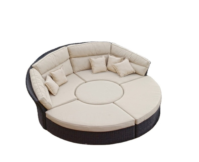 Patio PE Wicker Couch All-Weather Brown Wicker Rattan Patio Conversation Set Outdoor Curved Metal Sectional Couch Sofa