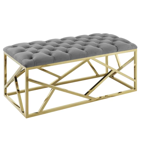 Velvet Upholstered Metal Indoor Shoe Bench Bed End Accent Furniture