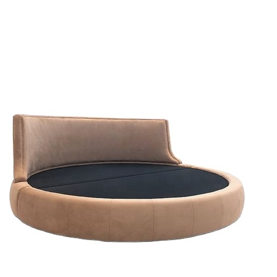 King Size Velvet Luxury Double Round Bed Blue Fabric Circle Beds Love Modern Hotel Bedroom Furniture