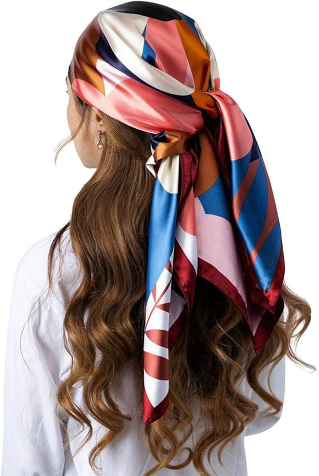 Square Silk Like Head Scarf Women's Fashion Silk Feeling Scarf for Hair Wrapping and Sleeping