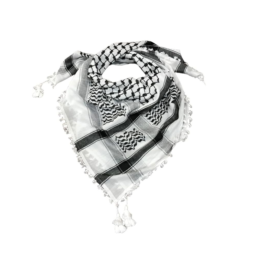 New Arrival Men Black On White Kufiya Arafat Hatta Cotton Unisex Scarf Ethnic Shemagh Keffiyeh Arab Palestine Scarf