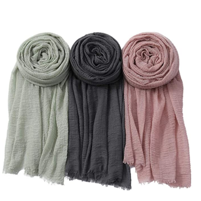 Cotton Wrinkle Hijab For Women Lightweight Shawls Wrap Fashion Solid Soft Travel Scarf