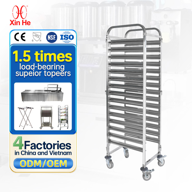 High Quality Stainless Steel 201 15 storeys Gastronorm Pan Bakery Bread Rack Truck Loading Trolley