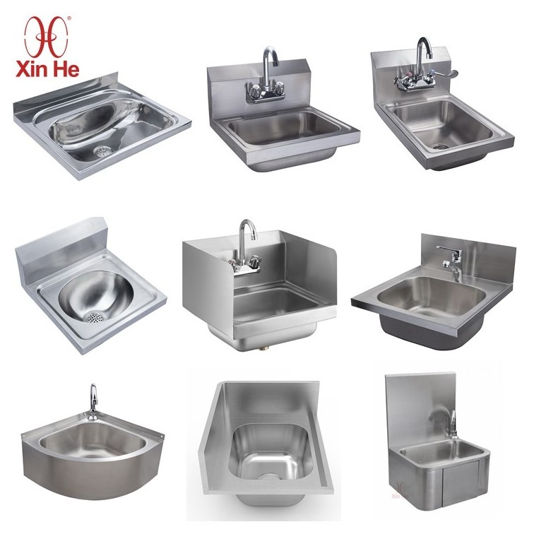 Customized Commercial Kitchen Hand Sink Basin 304 Stainless Steel Wall Mounted Washing Sink With Splash Guard