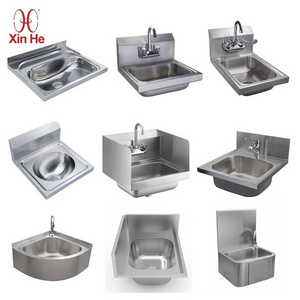 Customized Commercial Kitchen Hand Sink Basin 304 Stainless Steel Wall Mounted Washing Sink With Splash Guard