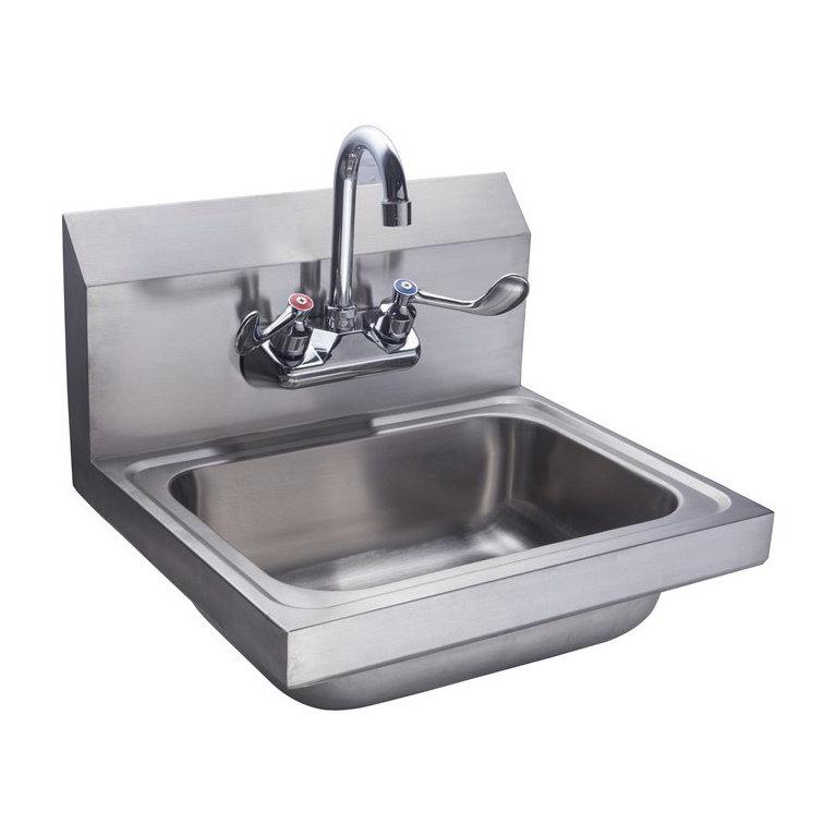 Customized Commercial Kitchen Hand Sink Basin 304 Stainless Steel Wall Mounted Washing Sink With Splash Guard