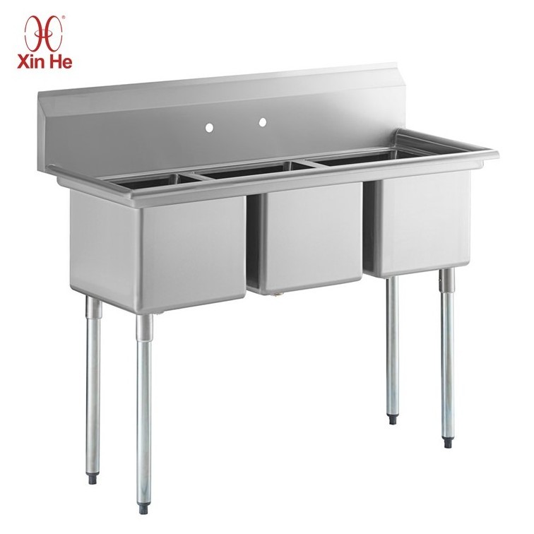 Customized Industrial Utility Commercial Kitchen Stainless Steel 3 Compartment Sink For Restaurant