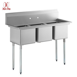 Customized Industrial Utility Commercial Kitchen Stainless Steel 3 Compartment Sink For Restaurant