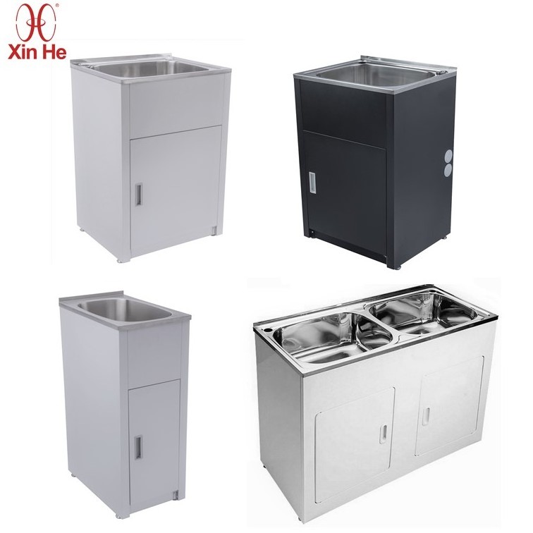 Free Standing Commercial Stainless Steel Laundry Tub Cabinet White Laundry Utility Cabinet with Sink