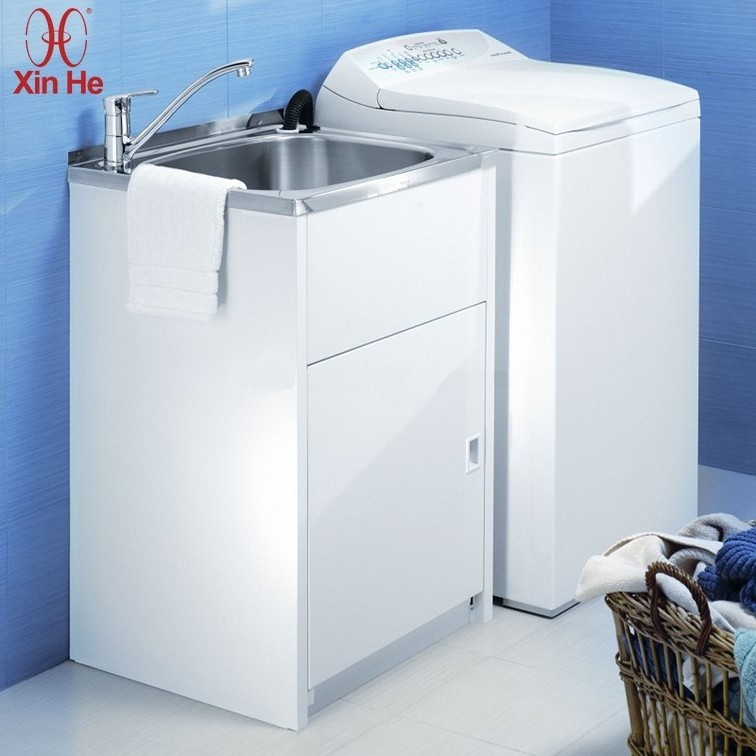 Free Standing Commercial Stainless Steel Laundry Tub Cabinet White Laundry Utility Cabinet with Sink