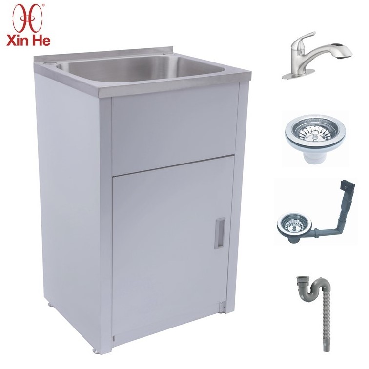 Free Standing Commercial Stainless Steel Laundry Tub Cabinet White Laundry Utility Cabinet with Sink