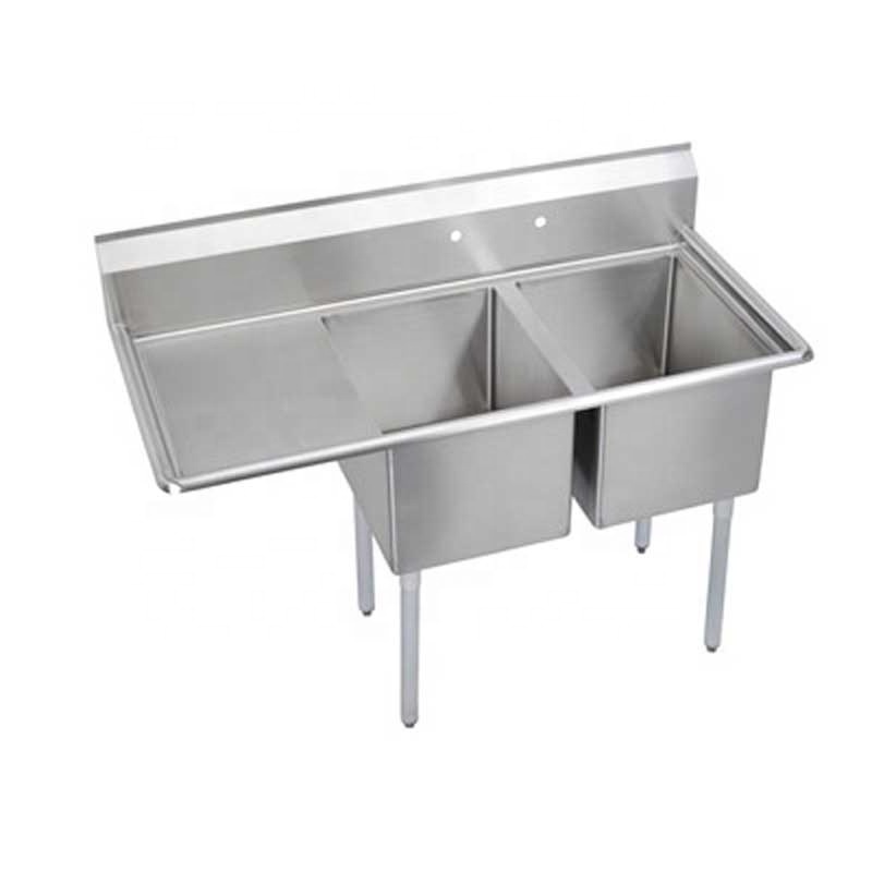 Economy Stainless Steel Free Standing Fabricated Bowl Dishwashing 2 Two Compartment Scullery Sink