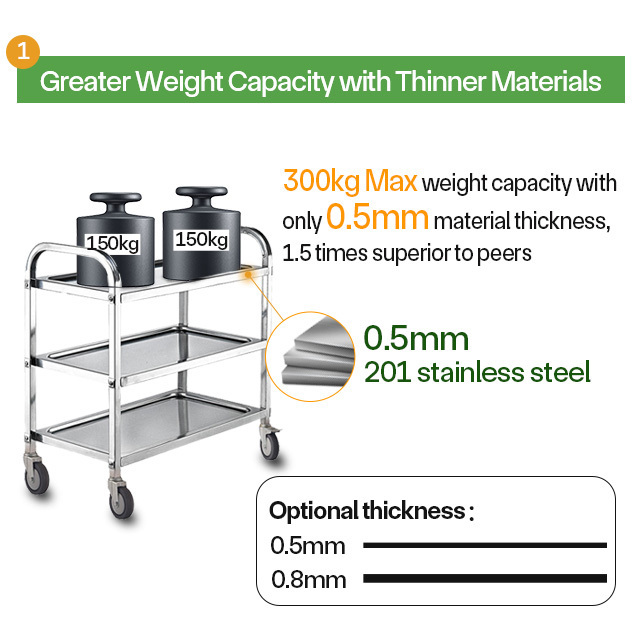 Stainless Steel 201 Bar Cart Platform Hotel 2 Layers Service Cart Trolley With Wheels