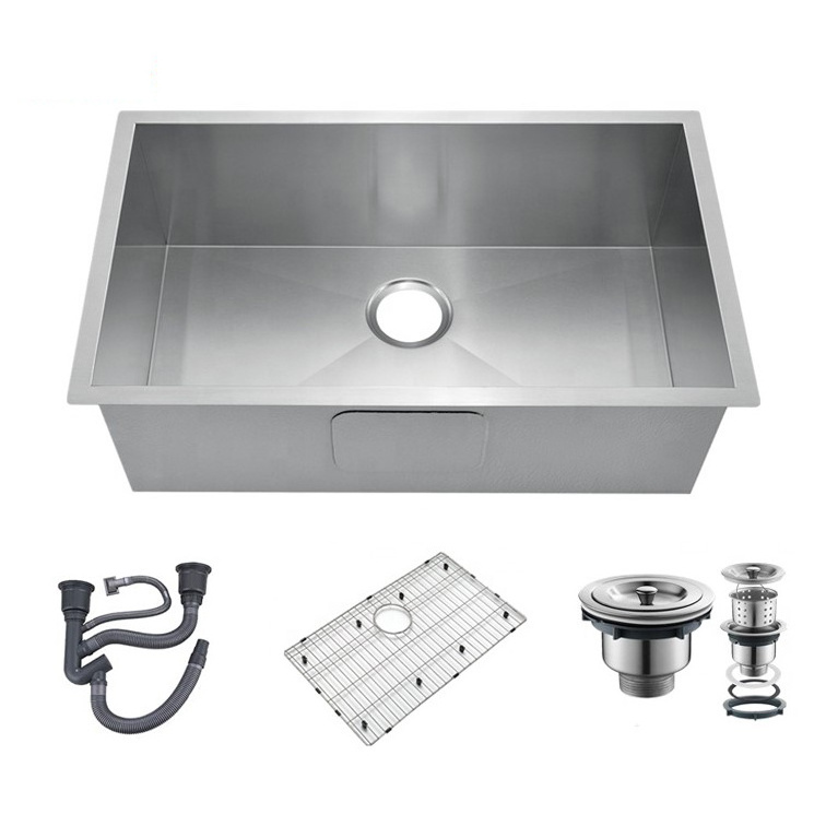 Hot Selling Kichen Sink 30 Inch 16 Ga Retangular Single Bowl Undermount Handmade Stainless Steel Kitchen Sink