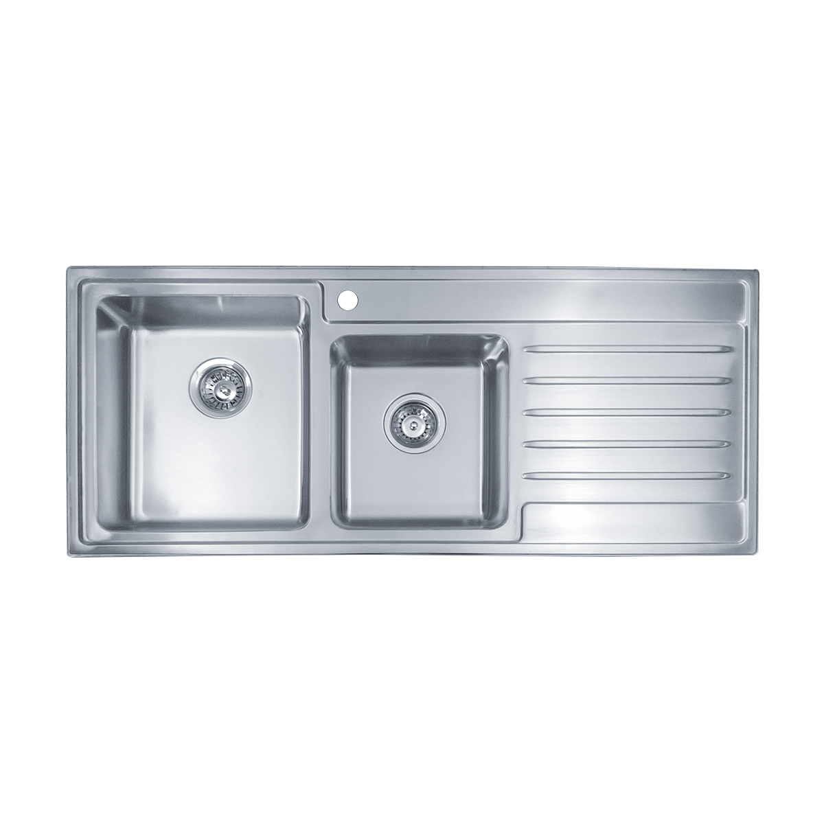 SUS304 Above Counter Kitchen Sinks Basin Double Bowl Stainless Steel Sink With Drainboard