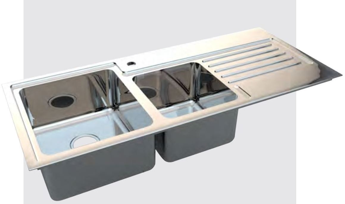 SUS304 Above Counter Kitchen Sinks Basin Double Bowl Stainless Steel Sink With Drainboard