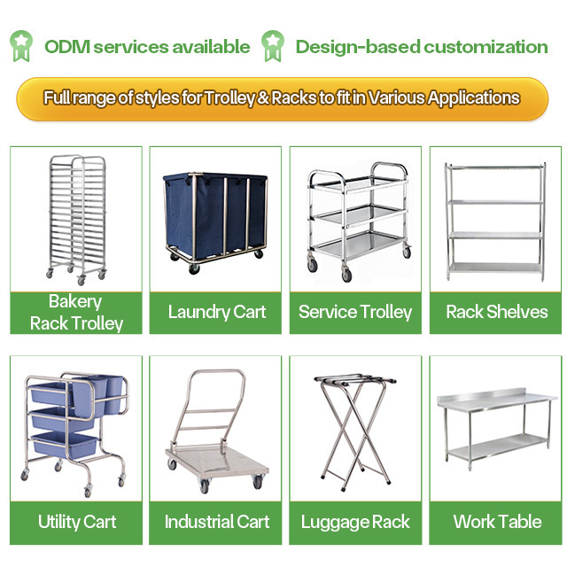 High Quality Stainless Steel 201 15 storeys Gastronorm Pan Bakery Bread Rack Truck Loading Trolley