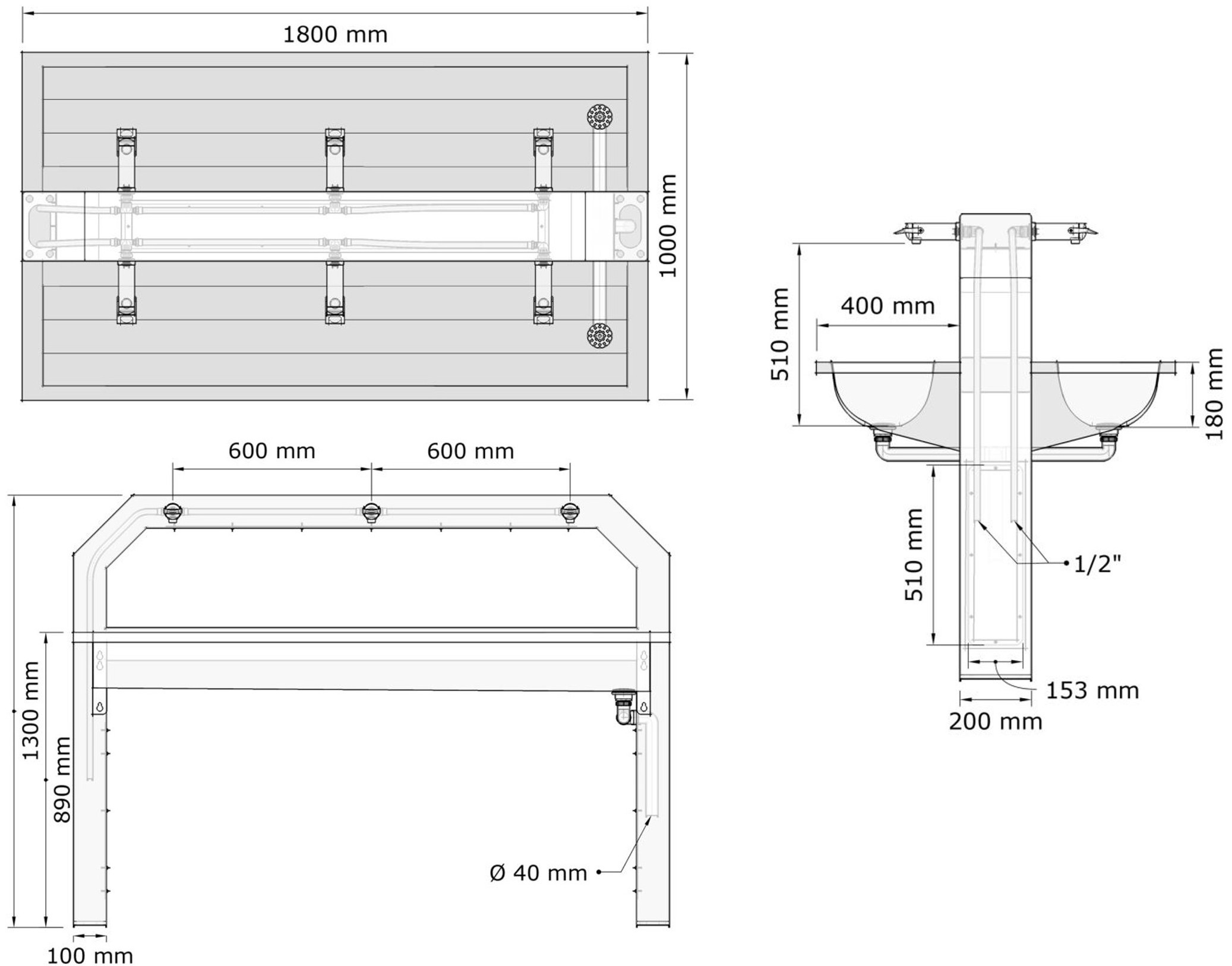 Customized Laundry Island Double Sink Freestanding Stainless Steel Commercial Sink Large Water Trough With Frame