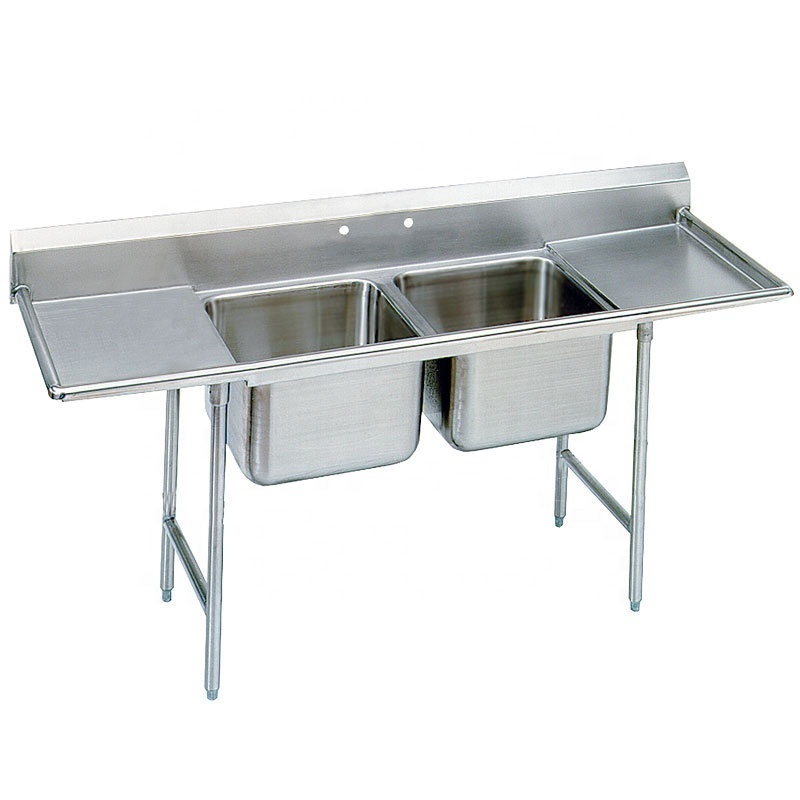 Economy Stainless Steel Free Standing Fabricated Bowl Dishwashing 2 Two Compartment Scullery Sink