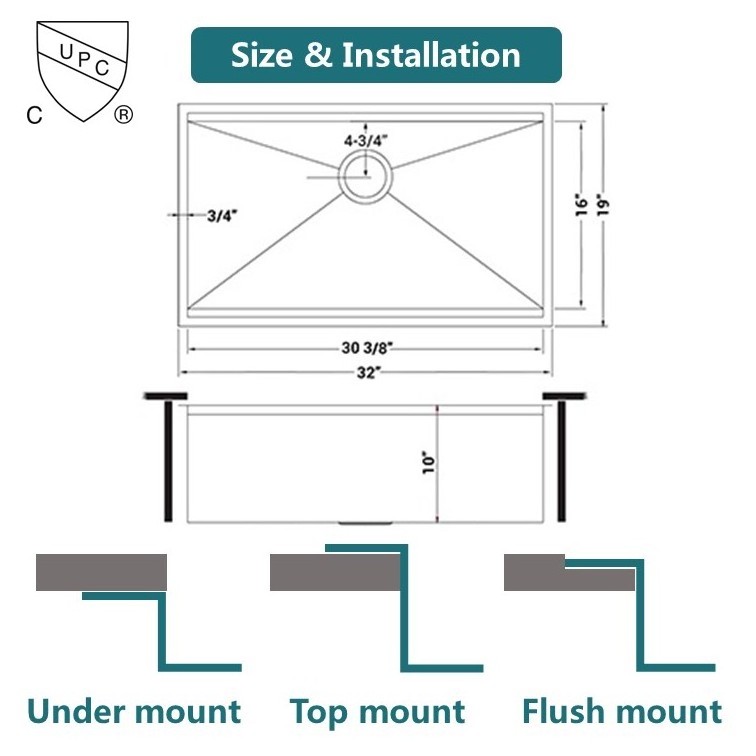 cUPC Hot Sale 16 Gauge 32 Inch Handmade Kitchen Stainless Steel Multifunction Workstation Undermount Sink