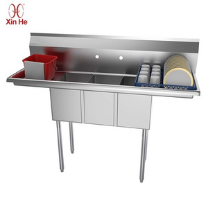 Customized Double Drainboard Industrial Utility Commercial 3 Compartment Stainless Steel Triple Bowl Kitchen Sink