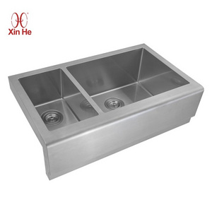 Stainless Steel 33 inch US America hot sale handmade 60/40 double bowl farmhouse apron front kitchen sink with grid optional