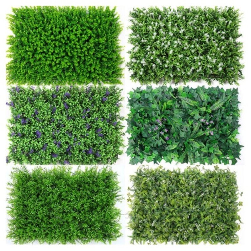 Durable Landscaping Plastic Tile Cheap Artificial Grass Panel leaves green wall system for fence plant wall decoration