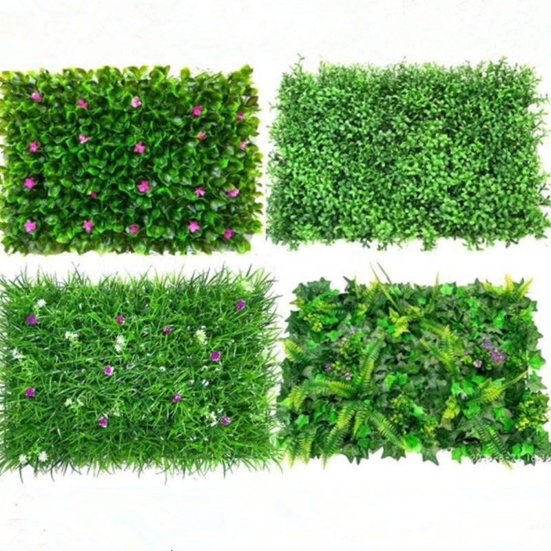 Durable Landscaping Plastic Tile Cheap Artificial Grass Panel leaves green wall system for fence plant wall decoration