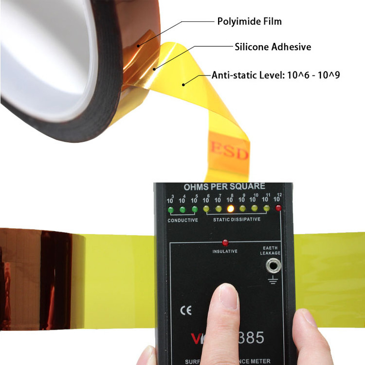 Polyimide Pi Film with Silicone Glue Low Static Anti Static ESD Kaptons Polyimide Self Adhesive Tape