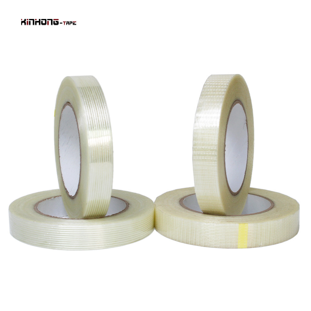 Recyclable Heavy Duty Straight and Cross Mesh Fiber Fiberglass Reinforced Filament Strapping Packing Self Adhesive Tape