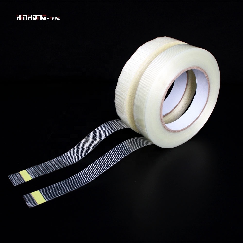 Recyclable Heavy Duty Straight and Cross Mesh Fiber Fiberglass Reinforced Filament Strapping Packing Self Adhesive Tape