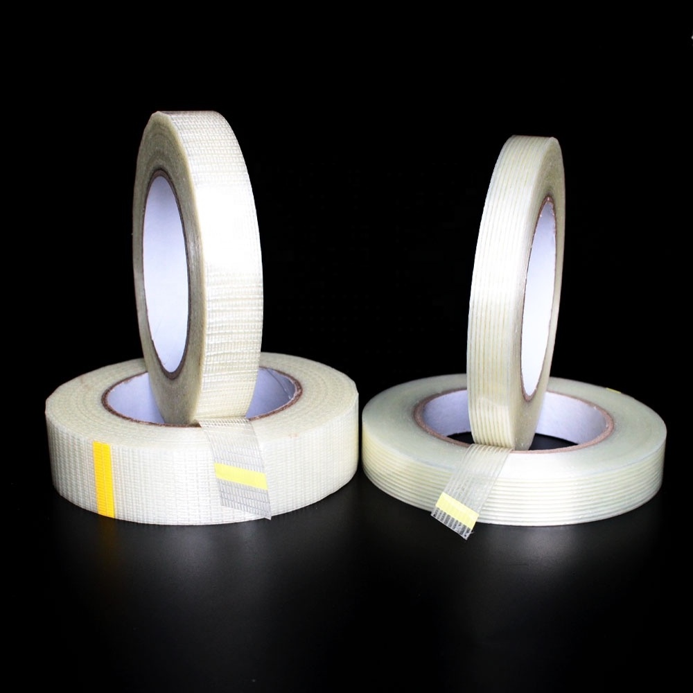 Recyclable Heavy Duty Straight and Cross Mesh Fiber Fiberglass Reinforced Filament Strapping Packing Self Adhesive Tape