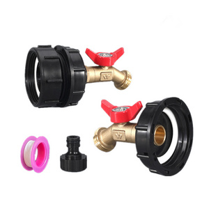 Tank Adapter IBC Tote Adapter Fittings 2.44" Fine Thread Tote Valve Faucet Valve Tool with Ball Valve for Garden Hose Connector