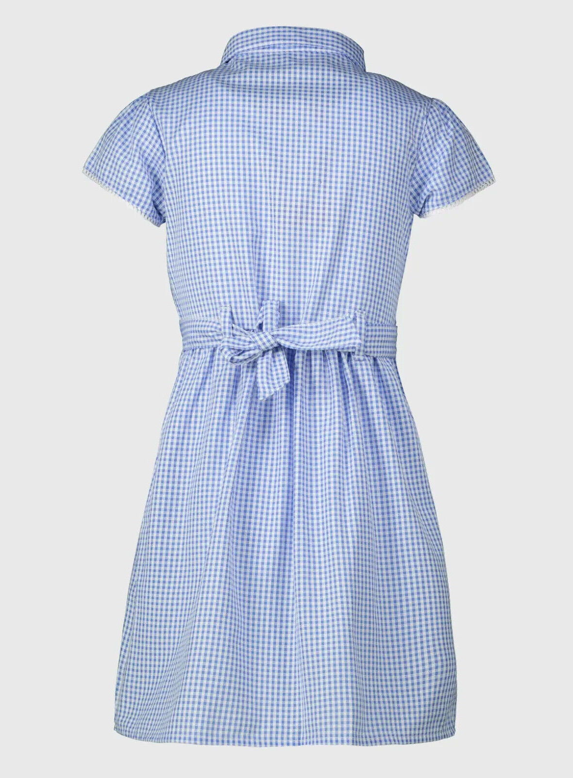 Girls Gingham Checked School Dress Pinafore TU Blue Red Green Summer Bow Uniform